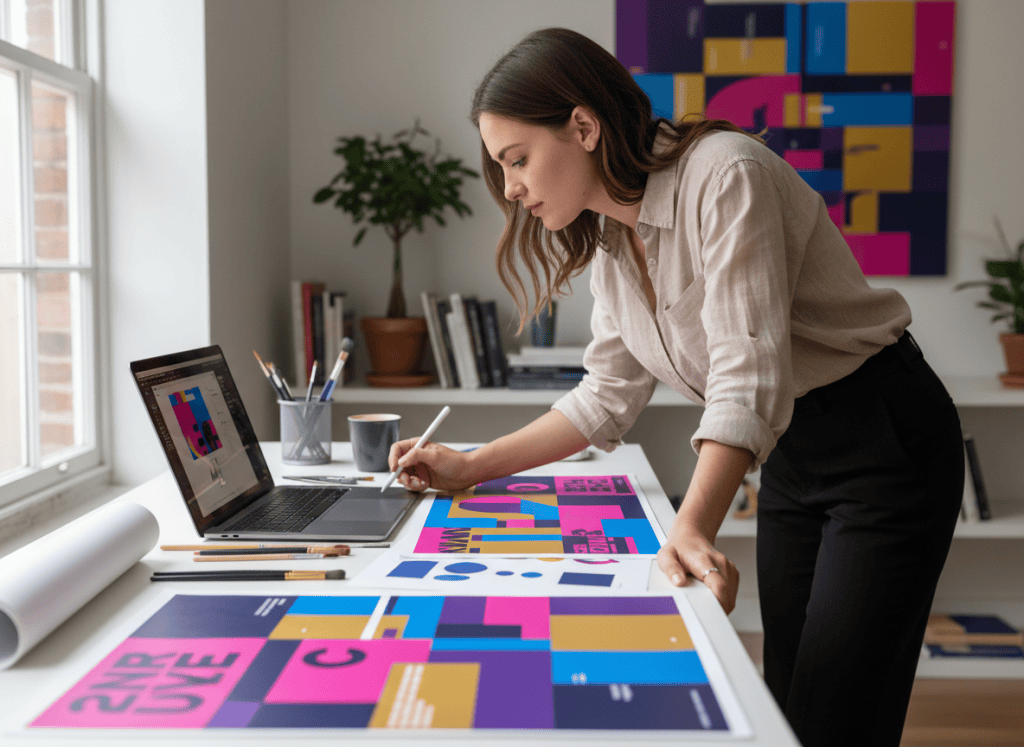 Creator developing an event poster from a clear promotional brief.