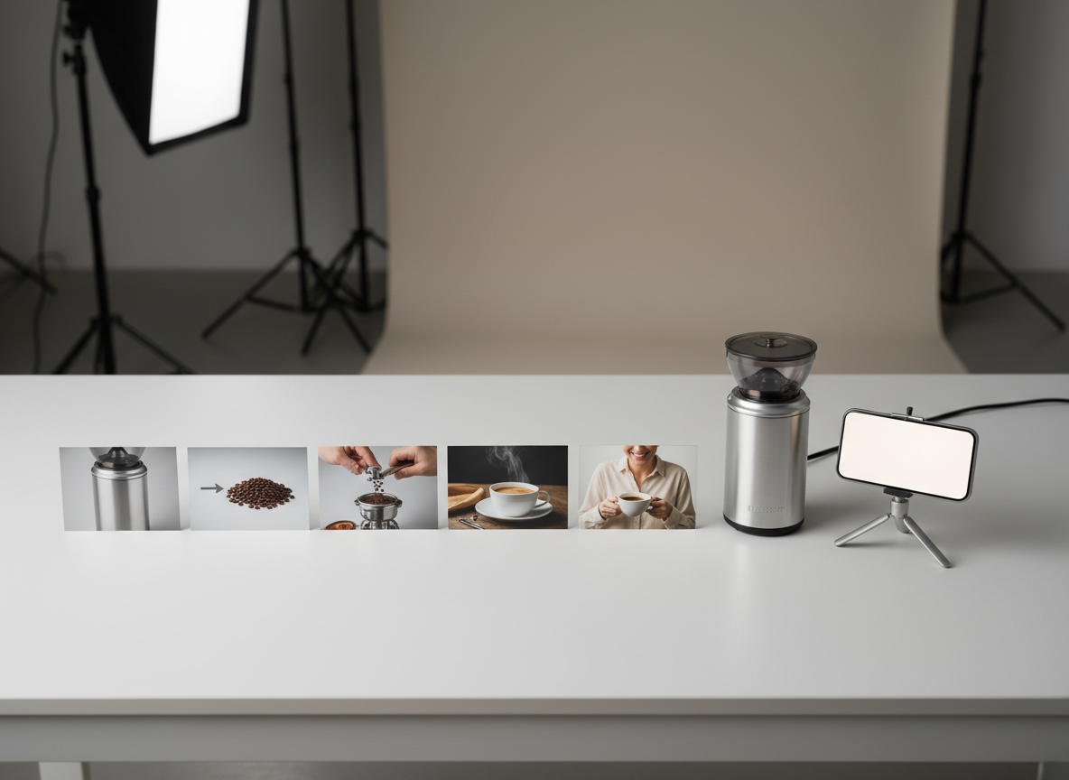 Product photographs arranged into a storyboard for an explainer video.