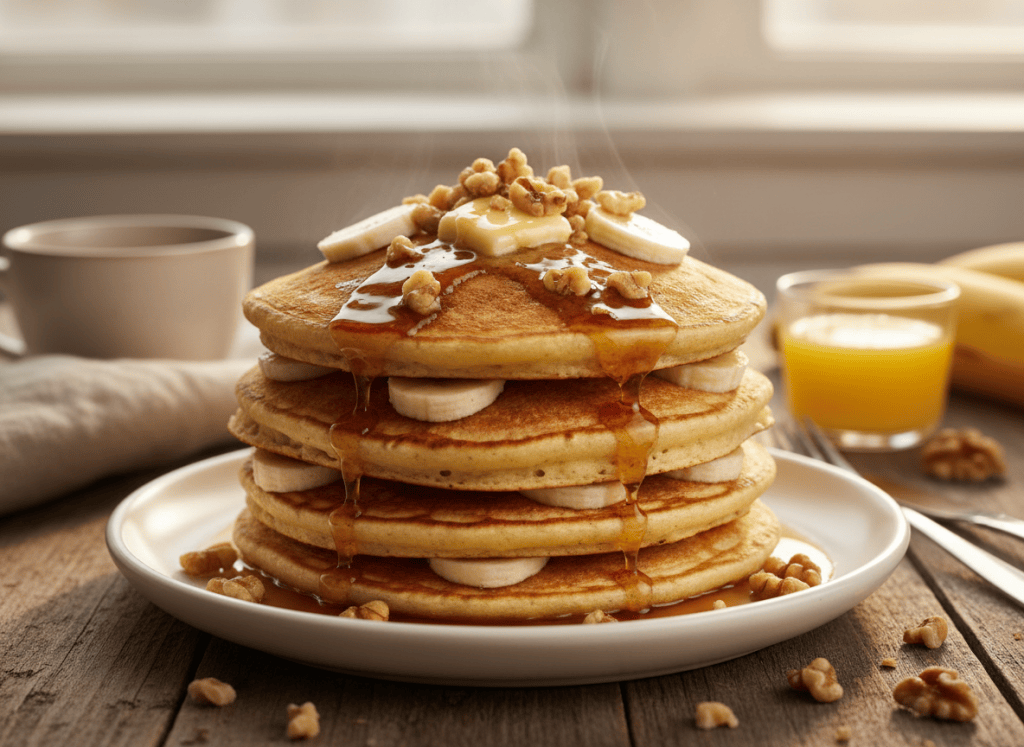 How to Make Banana Walnut Pancakes — Fluffy Pancakes with Cinnamon Maple&nbsp;Syrup